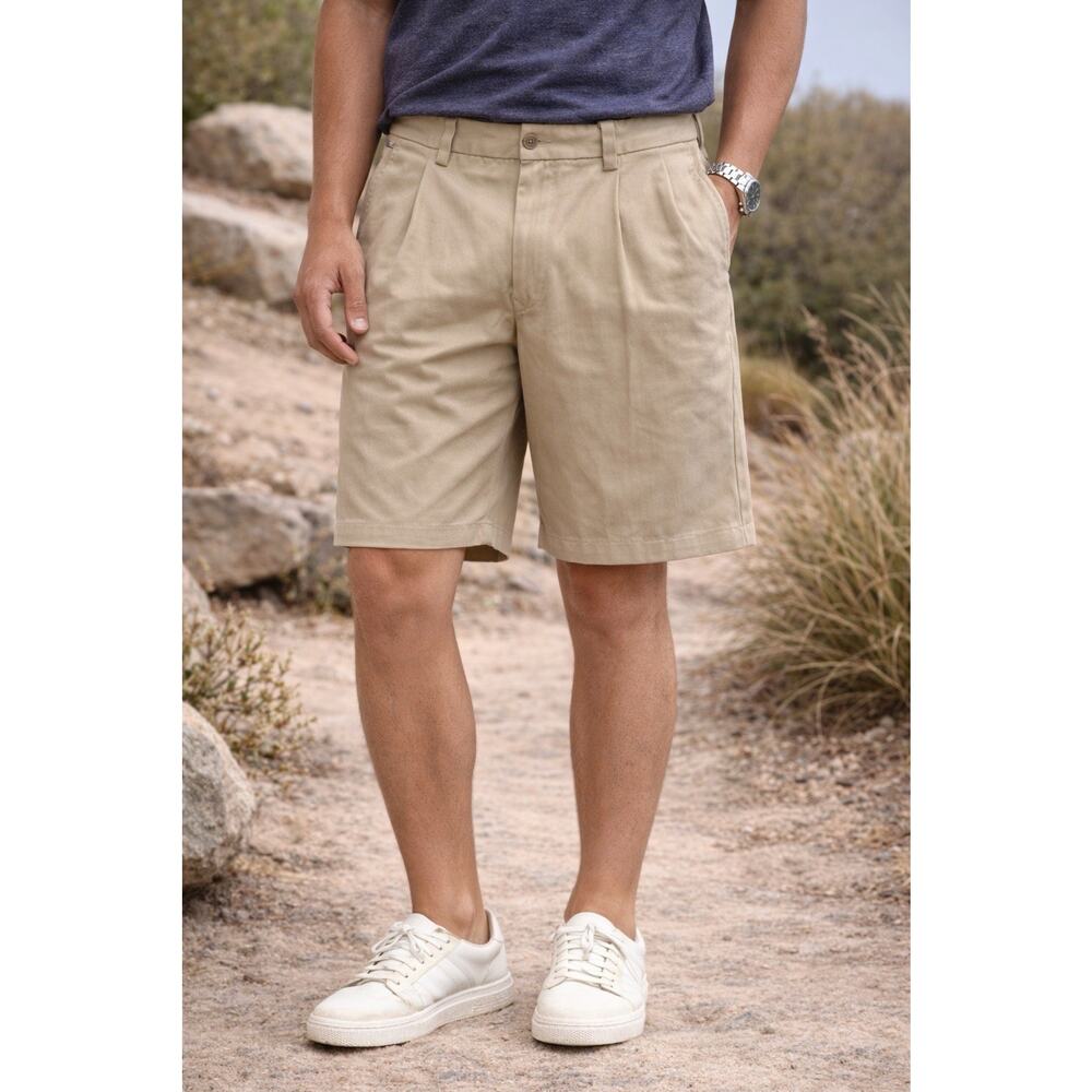 Vintage Tommy Bahama Pleated Shorts 32 x 10" Khaki 90% Silk Herringbone